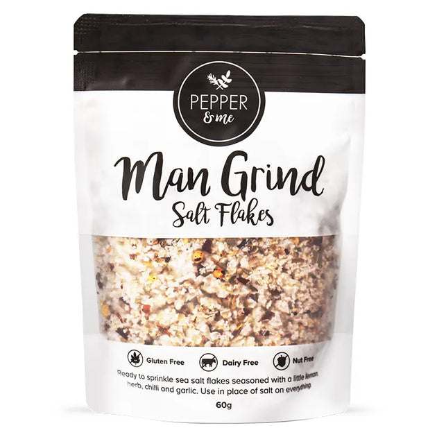 Pepper & Me Level up Man Grind Salt Flakes available now from Keto