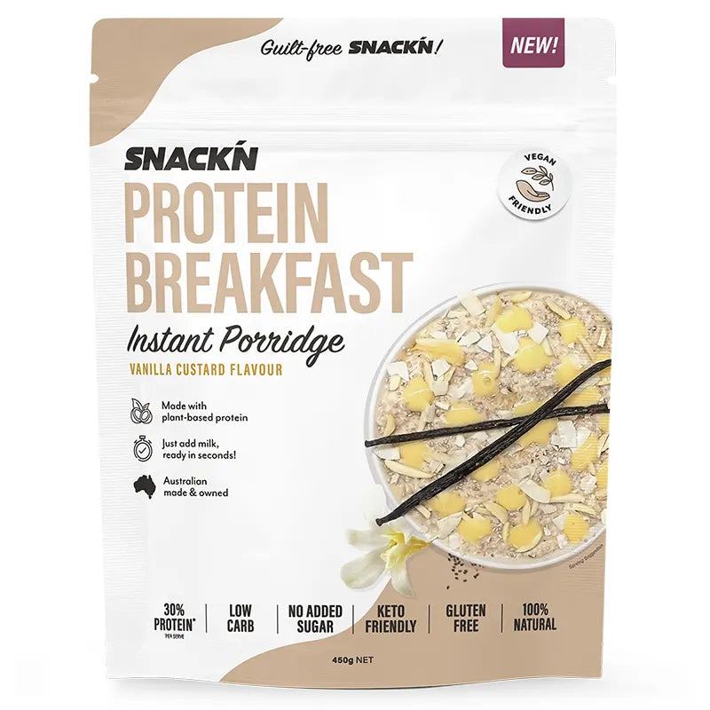 Keto Store NZ | Snackn Protein Breakfast | Instant Porridge Vanilla Custard Front