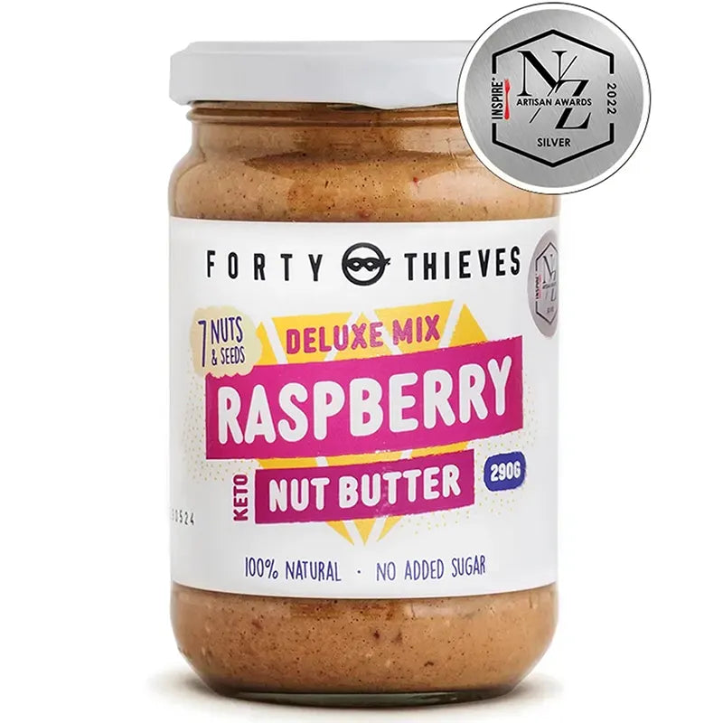 Keto Store NZ | Forty Thieves Raspberry Macadamia Keto Nut Butter | Silver Artisan Awards 2022 Winner
