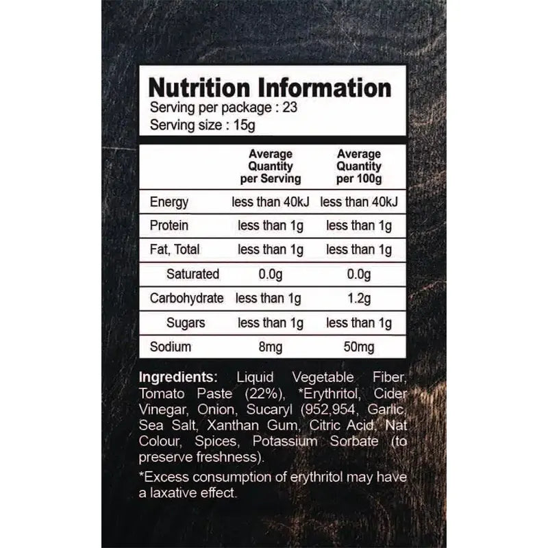 Keto Store NZ | Frenchies Keto Ketchup Bottle NIP | Nutrition Information Panel