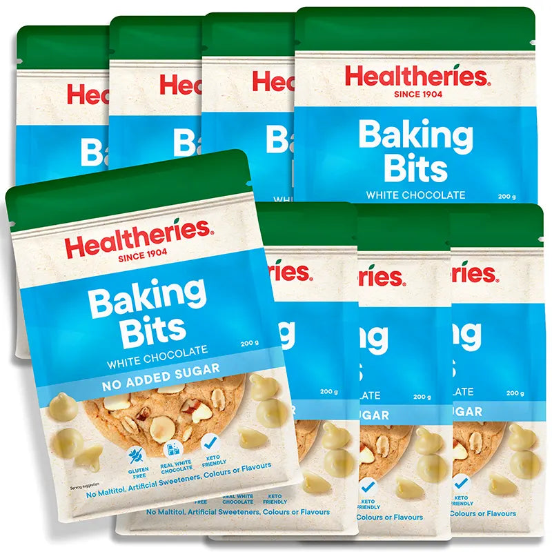 Keto Store NZ | Healtheries White Chocolate Baking Bits | Box of 8 bags