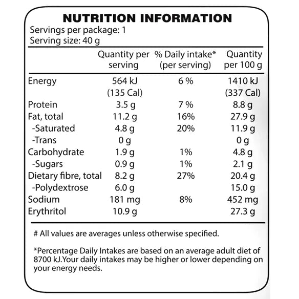 Keto Store NZ | Double Choc Crunch Cookie | Nutrition Panel NIP | Justine's Cookies