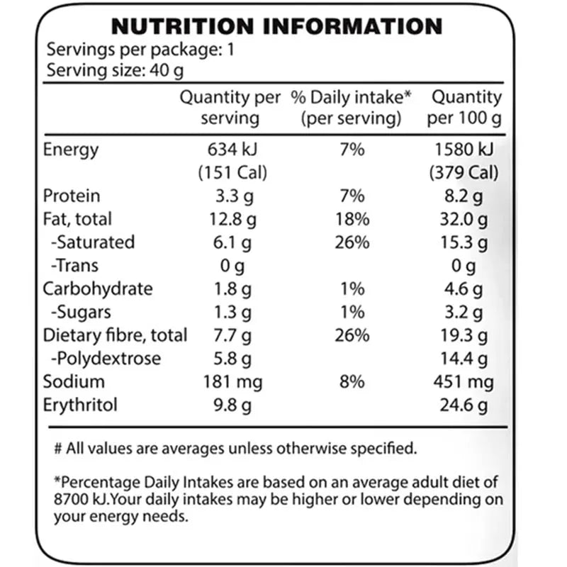 Keto Store NZ | White Choc Crunch Cookie Box of 12 | Justine's Cookies | Nutritional Panel NIP