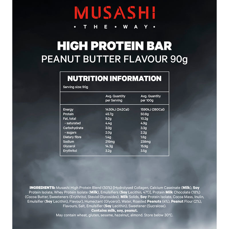 Keto Store NZ | Musashi High Protein Bar | Peanut Butter Nutritional Information