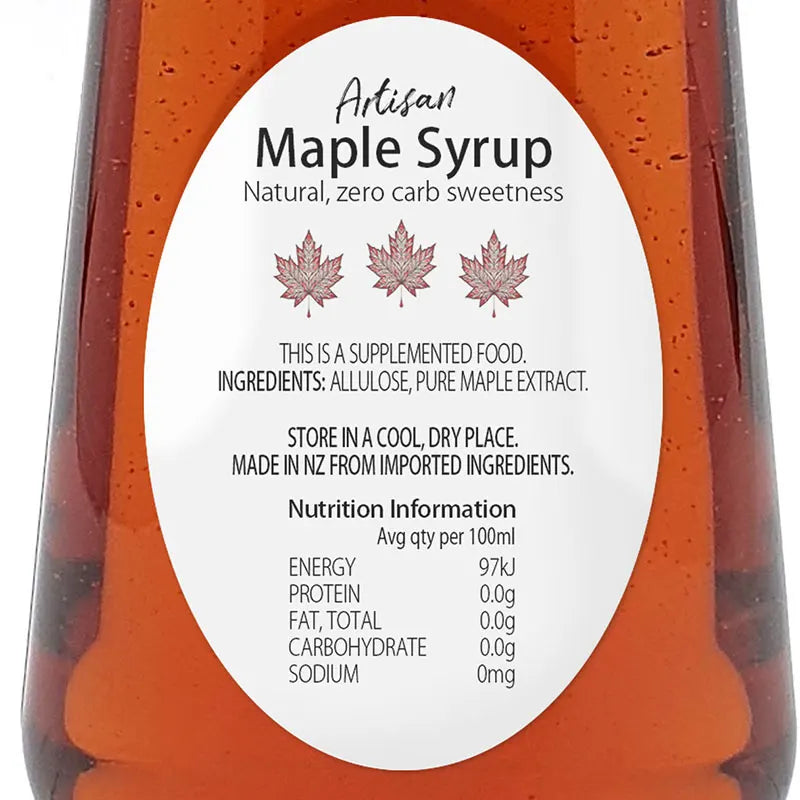 Keto Maple Syrup | Zero Carb, low calorie by Keto Store NZ NIP Nutrition Info
