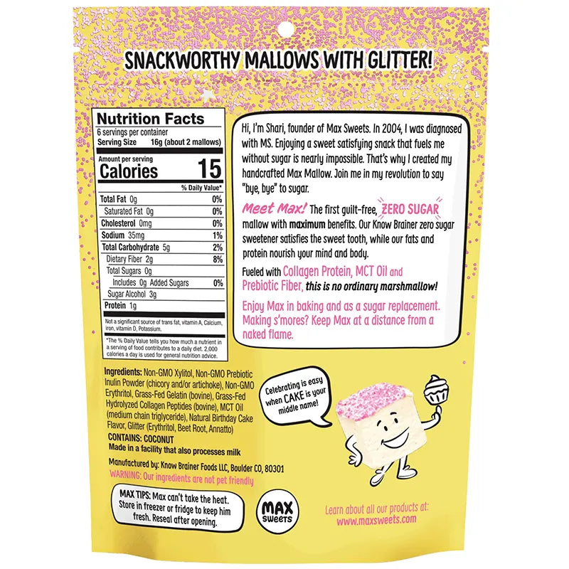 Keto Store NZ | Max Mallow | Marshmallows | Birthday Cake flavour with collagen and MCT oil | Keto Paleo GF | NIP