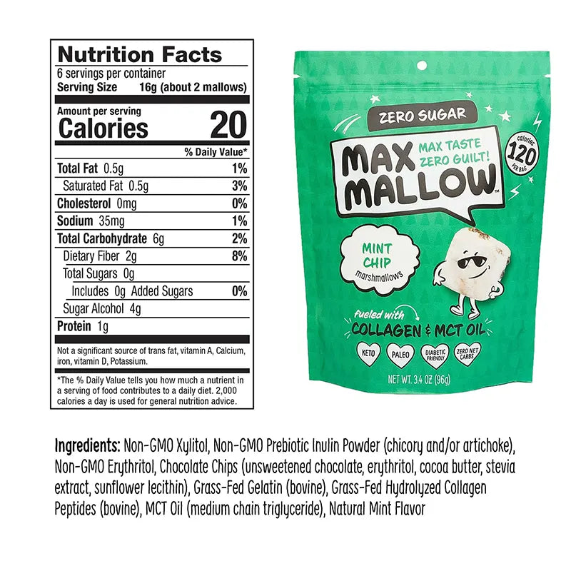 Keto Store NZ | Max Mallow | Marshmallows | Mint Chip flavour with collagen and MCT oil | NIP