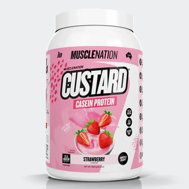 Keto Store NZ | Muscle Nation | Custard Casein Protein Strawberry Flavour