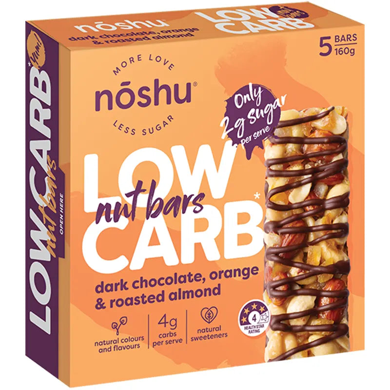 Keto Store NZ | Noshu Low Carb Nut Bars | Dark Chocolate Orange Roasted Almonds | Keto Snack