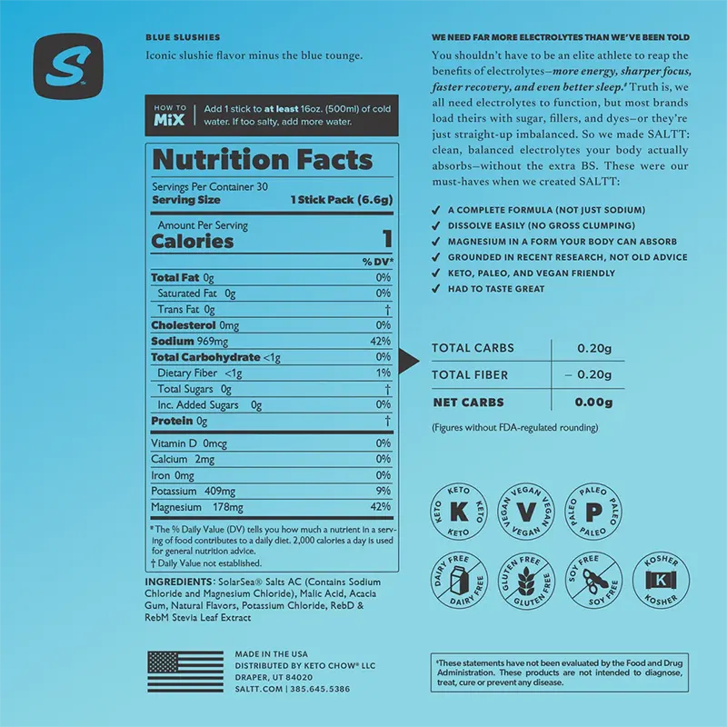 Keto Store NZ | SALTT Electrolytes | Blue Slushies NIP
