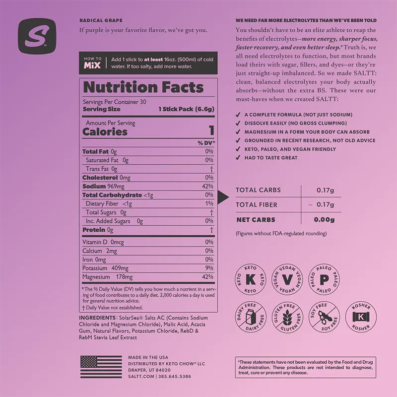 Keto Store NZ | SALTT Electrolytes | Radical Grape NIP