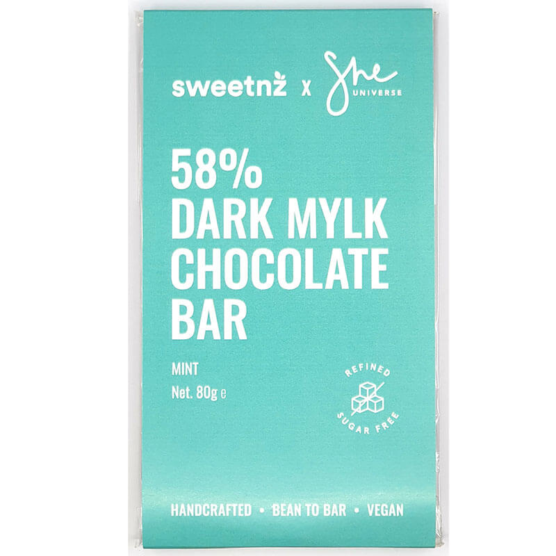 Keto Store NZ | Sweet NZ She Universe 58 % Dark Mylk Chocolate Bar | Mint flavour