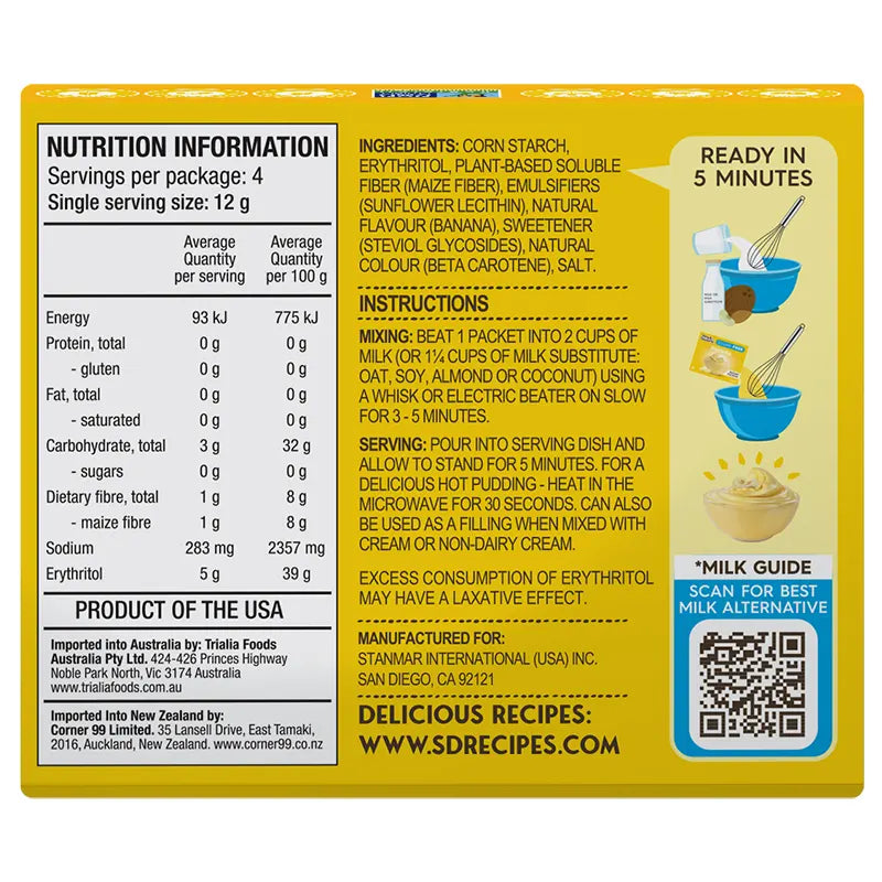 Keto Store NZ | Simply Desserts Sugar Free | Instant Pudding | Banana NIP Ingredients