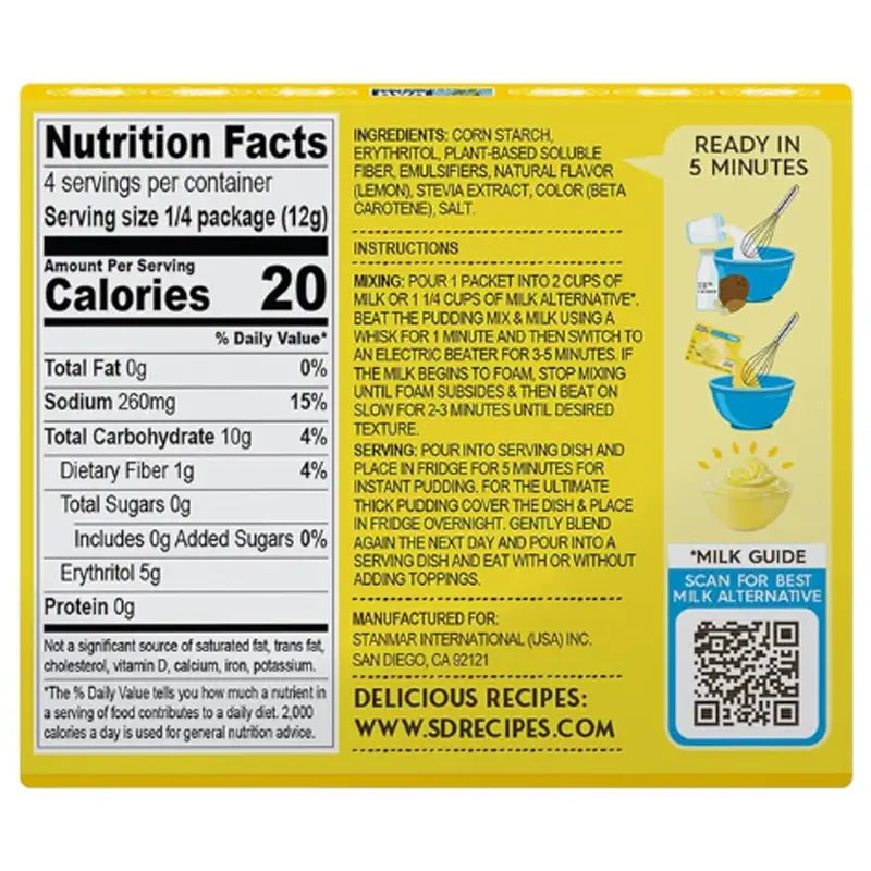 Keto Store NZ | Simply Desserts Sugar Free | Instant Pudding | Lemon NIP Ingredients