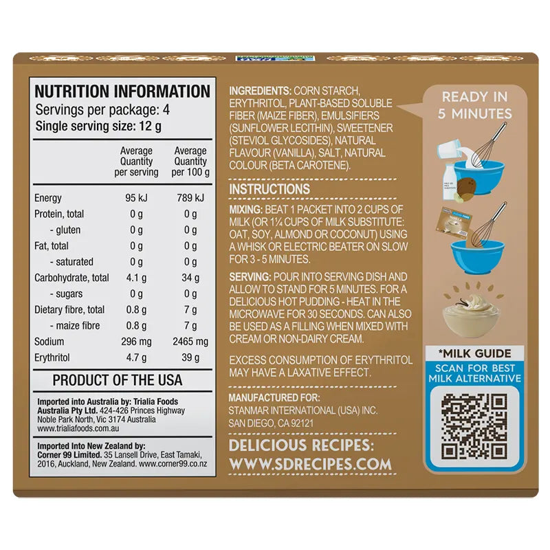 Keto Store NZ | Simply Desserts Sugar Free | Instant Pudding | Vanilla NIP Ingredients