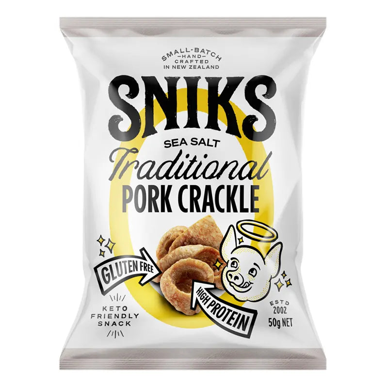 Keto Store NZ | Sniks Pork Crackle | Sea Salt Yellow