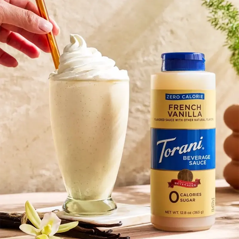 Keto Store NZ | Torani French Vanilla Sauce Cold Coffee with cream and syrup in a tall glass