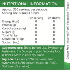 Keto Store NZ | Liquid Monkfruit Pure NIP Nutritional Information