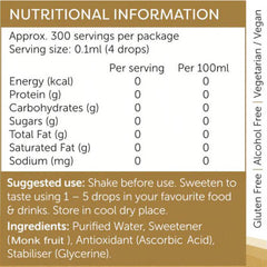 Keto Store NZ | Liquid Monkfruit Vanilla NIP Nutritional Information