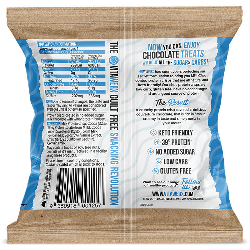 Keto Store NZ | Vitawerx Puff'd Protein Crisps Milk Choc info