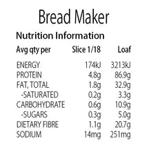 Keto Store NZ | Bread Maker Nutritional Information Panel