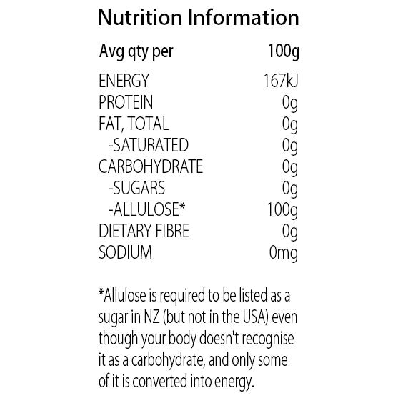 Keto Store NZ | Vallulose | Keto Ingredients Allulose NIP Nutrition Panel